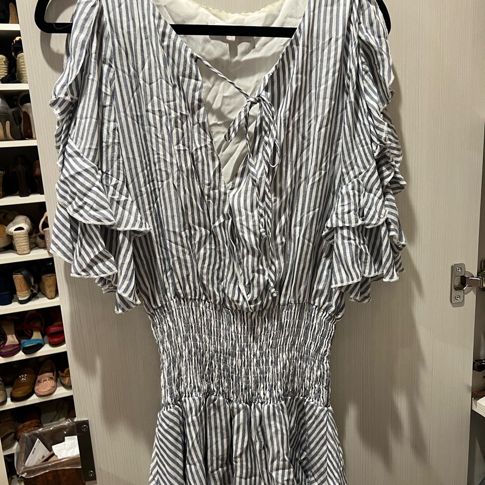 Olivaceous blue and White Striped dress